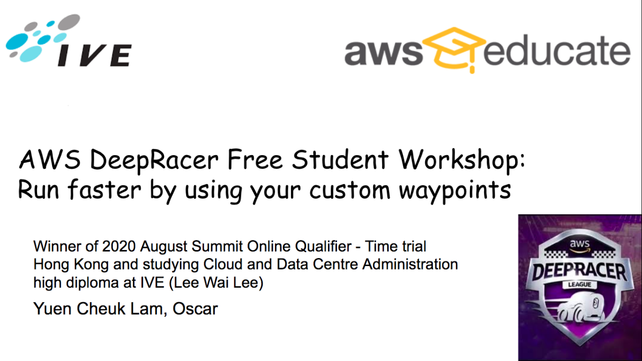 AWS DeepRacer Free Student Workshop: Run faster by using your custom waypoints – Post on Linkedin