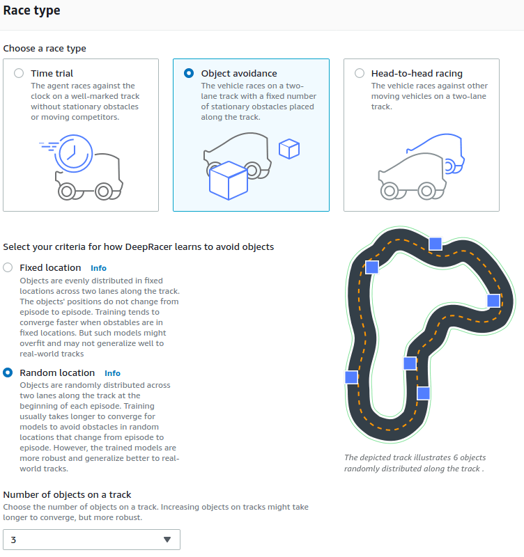 Object avoidance training configuration. Source: AWS DeepRacer Console