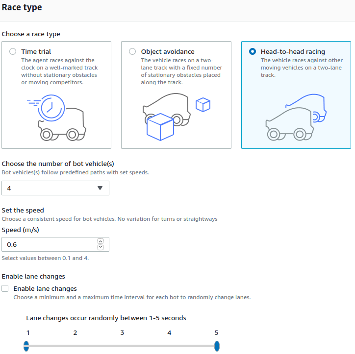 Head-to-head training configuration. Source: AWS DeepRacer Console