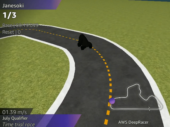 Last straight lap 1 by Janesoki (Source: AWS DeepRacer Console)