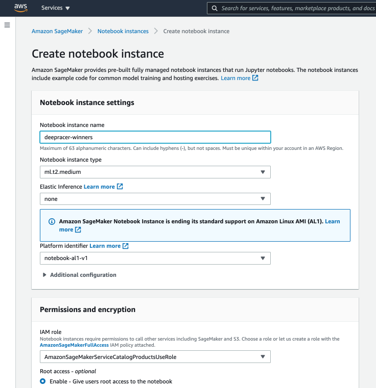 Creating new SageMaker Notebook