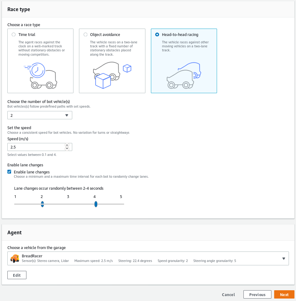Source: AWS DeepRacer Console, training new model