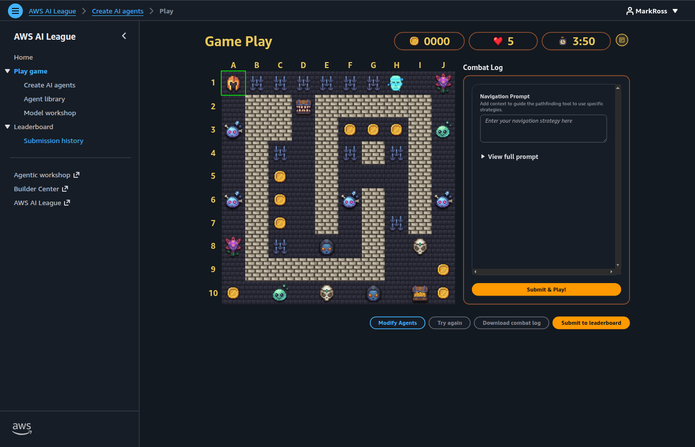 AI League gameplay screen