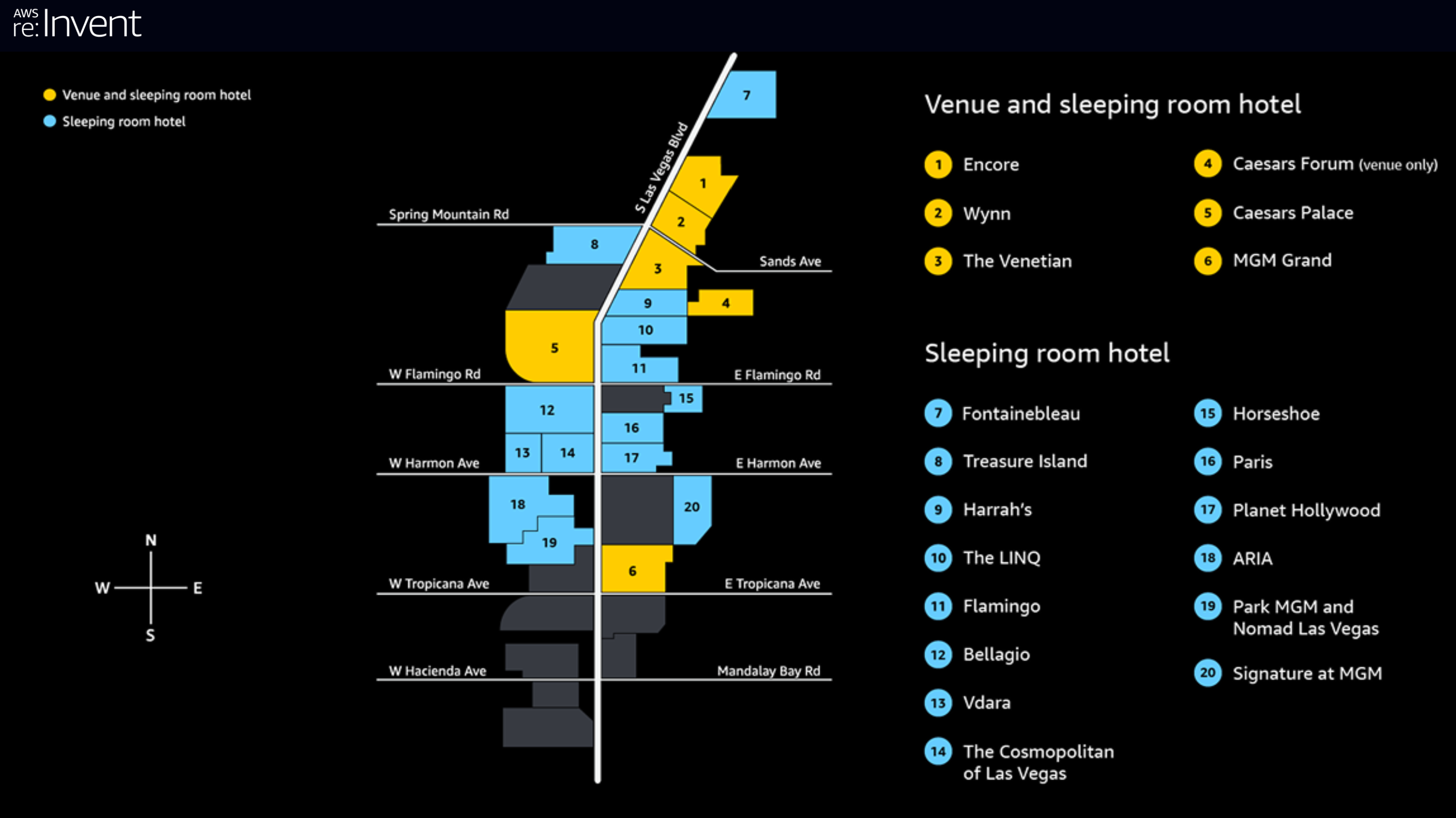 re:Invent venue and hotel map